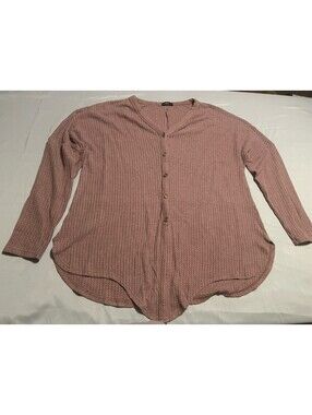 Miholl Mauve Lightweight Waffle Knit Size Large Long Sleeve Fall Buttons